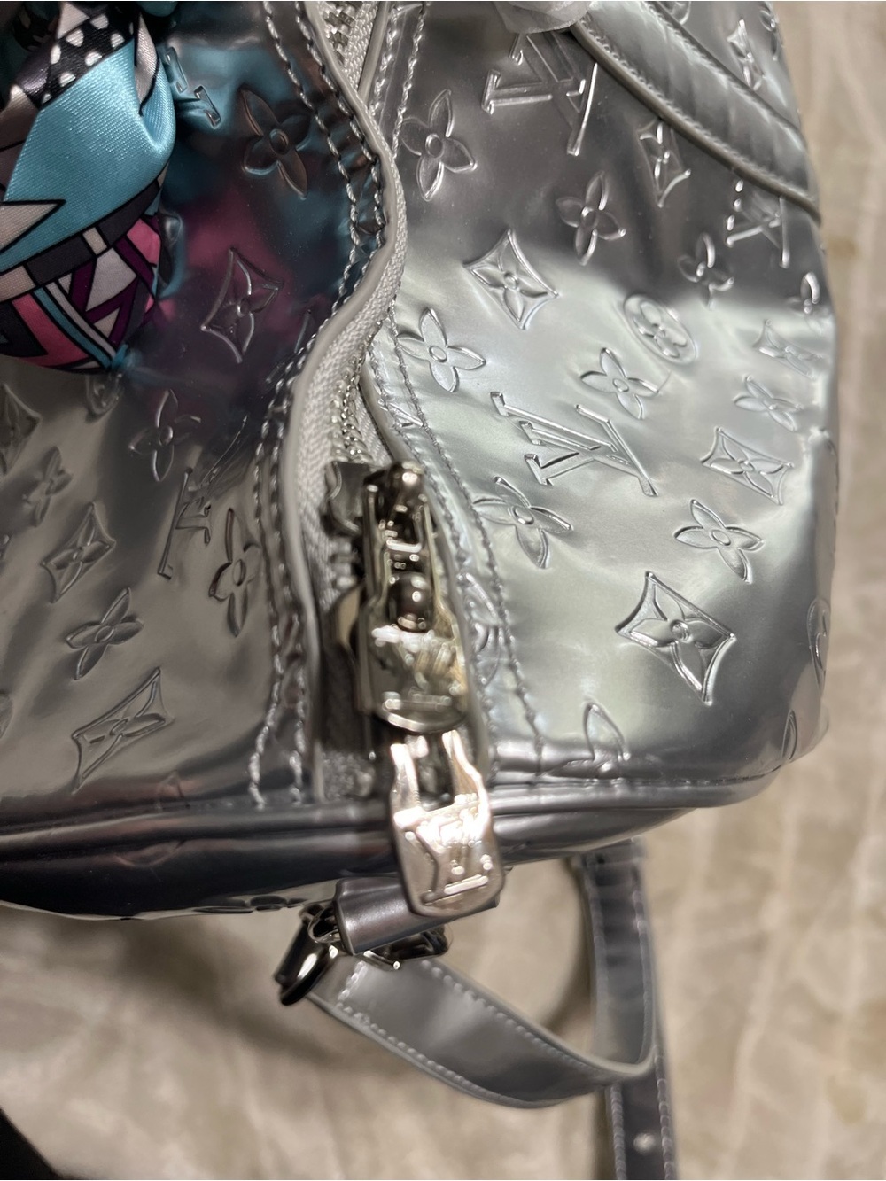 Louis Vuitton Silver Monogram Speedy with Multicolor Scarf Accent - Picture 5 of 16